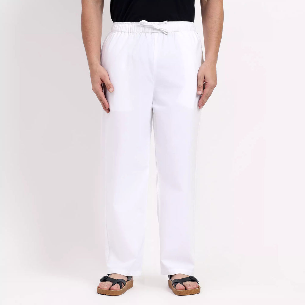 White Men's Loose Fit Cotton Pant