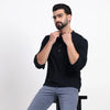 Black Airy Linen Short Kurtas for Men