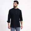 Black Airy Linen Short Kurtas for Men
