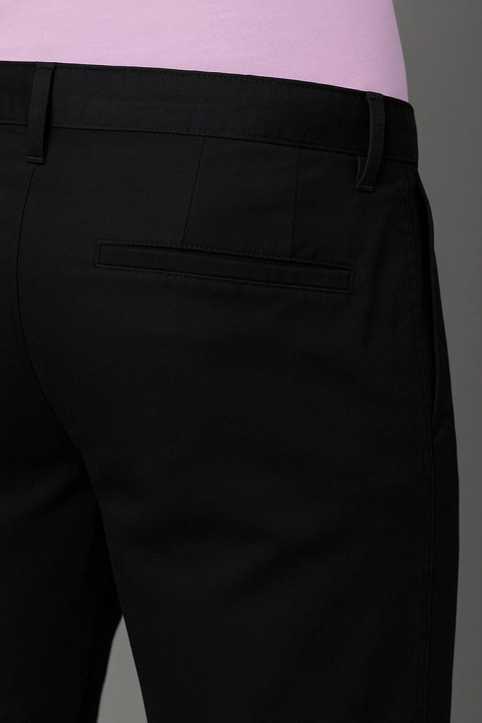Black Regular Fit Mid Rise Cotton Chinos Pant