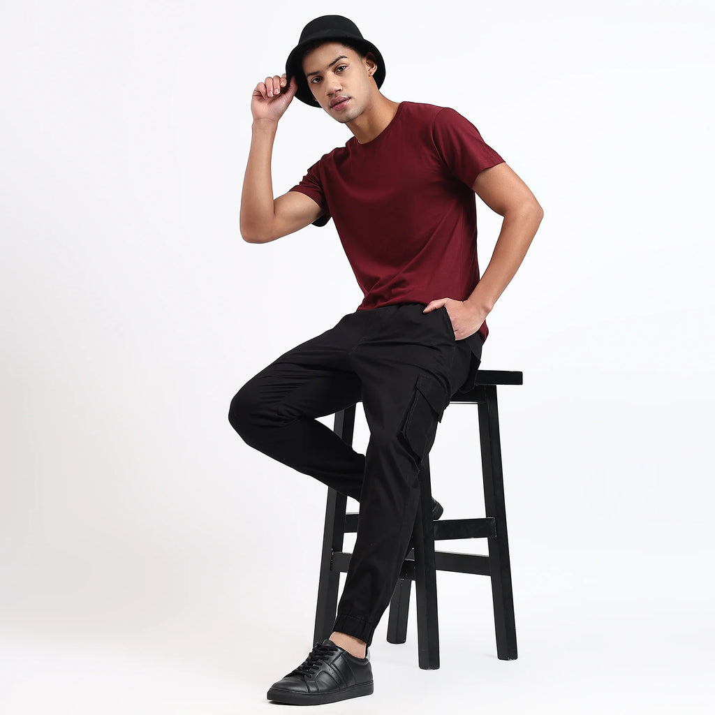 Men's Cotton Cargo Jogger Pants Black