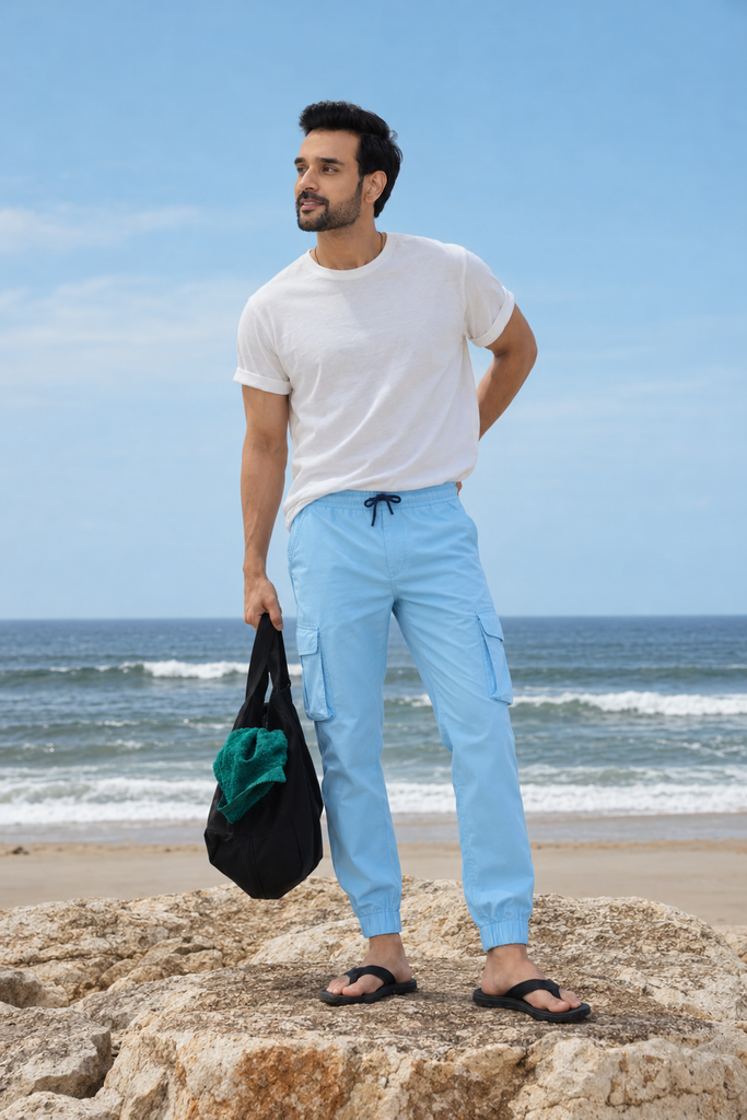 Men's Cotton Cargo Jogger Pants Sky Blue