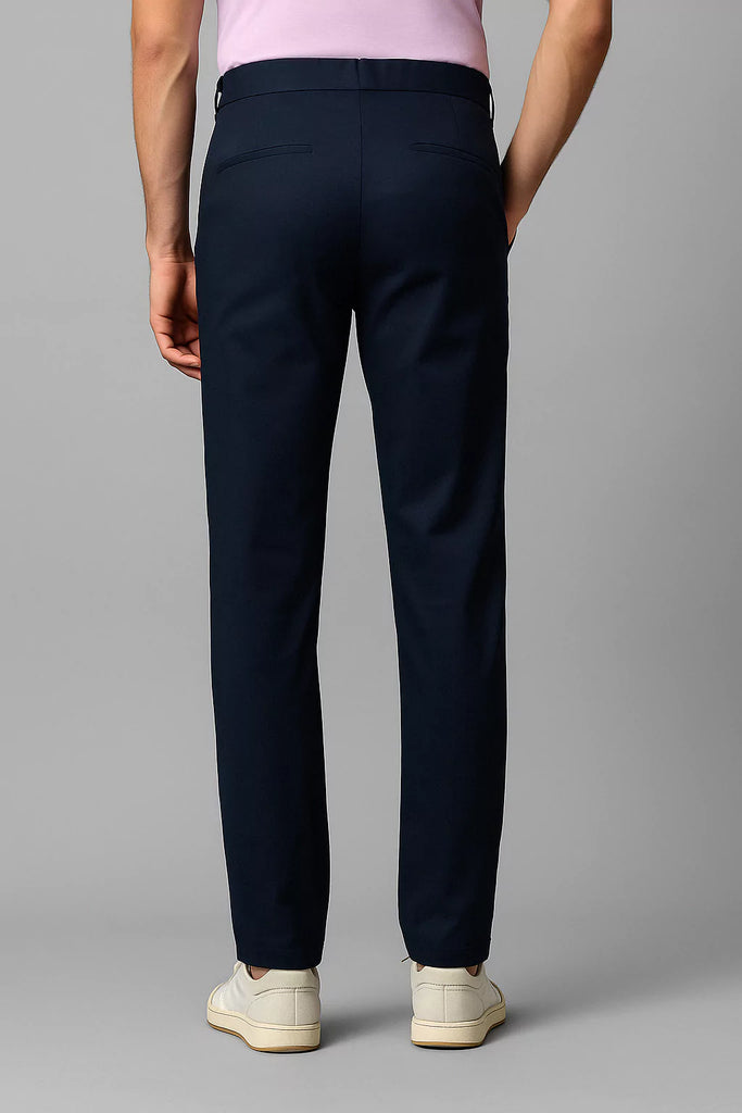 Navy Blue Regular Fit Mid Rise Cotton Chinos Pant