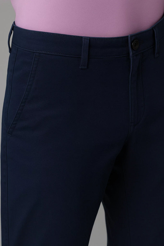 Navy Blue Regular Fit Mid Rise Cotton Chinos Pant