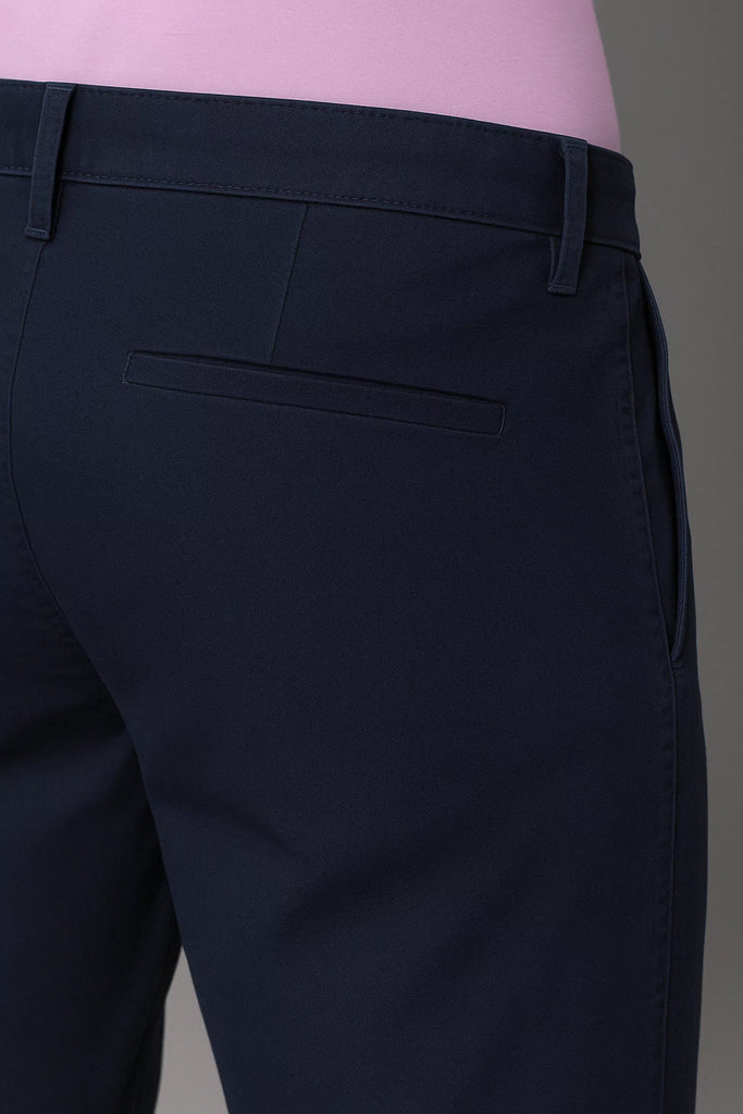 Navy Blue Regular Fit Mid Rise Cotton Chinos Pant