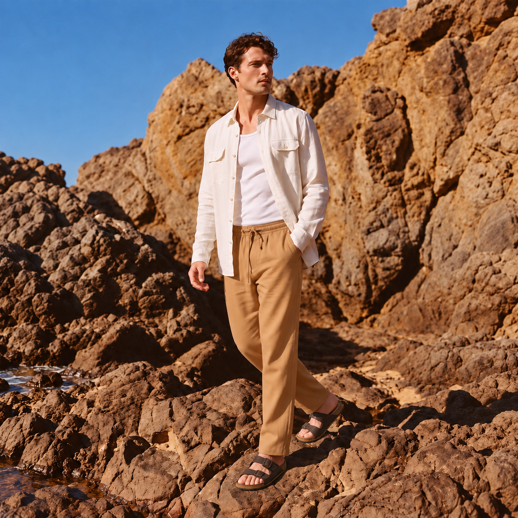 Khaki Men's Loose Fit Cotton Pant