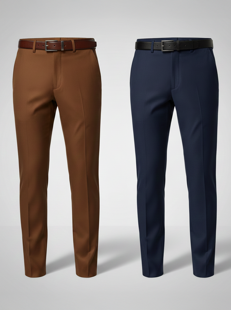Navy Blue And Dark Coffee Stretch Pant Combo