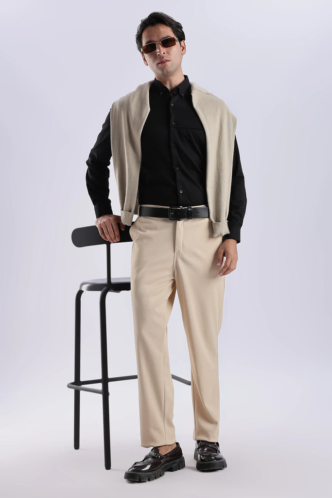 Cream Peanut Stretchable Trouser for Men