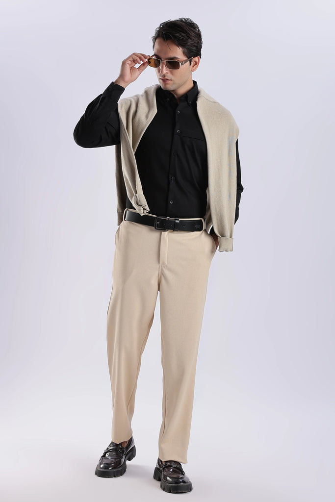 Cream Peanut Stretchable Trouser for Men
