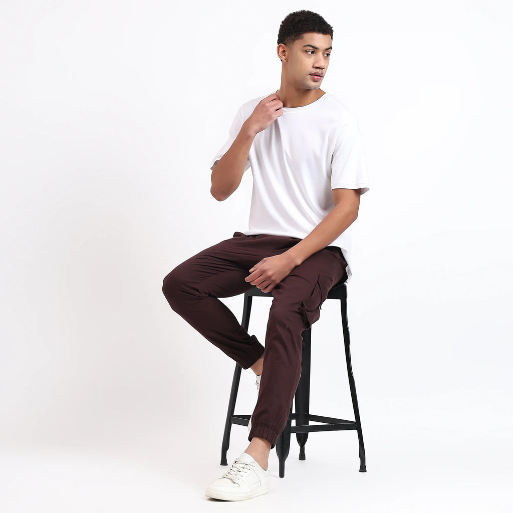 Men's Cotton Cargo Jogger Pants Brown