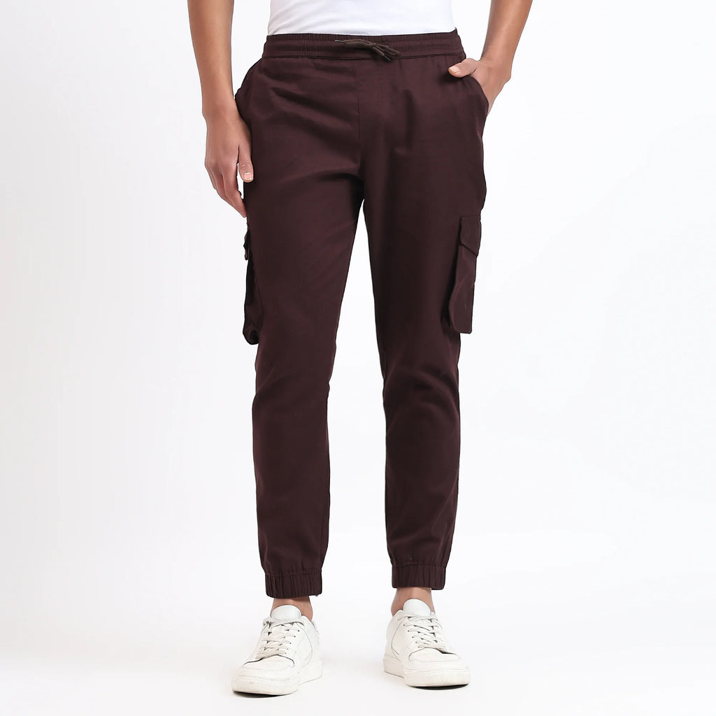 Men's Cotton Cargo Jogger Pants Brown