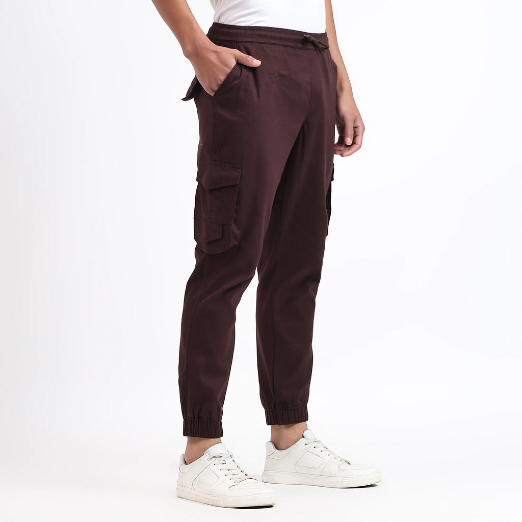 Men's Cotton Cargo Jogger Pants Brown