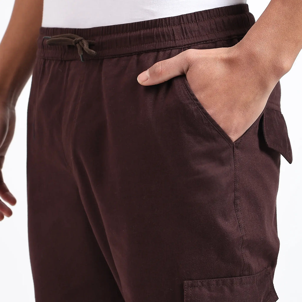 Men's Cotton Cargo Jogger Pants Brown