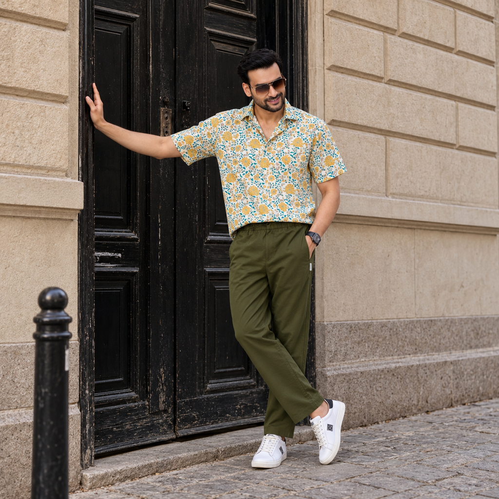 Olive Men's Loose Fit Cotton Pant