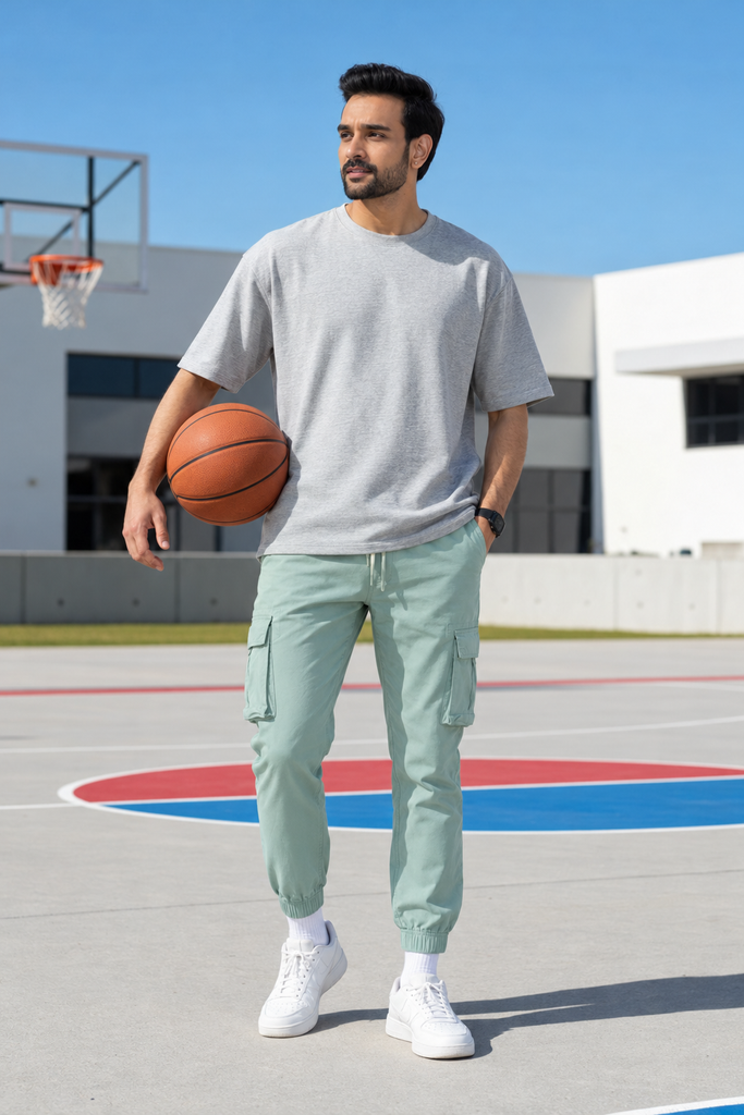Men's Cotton Cargo Jogger Pants Mint Green