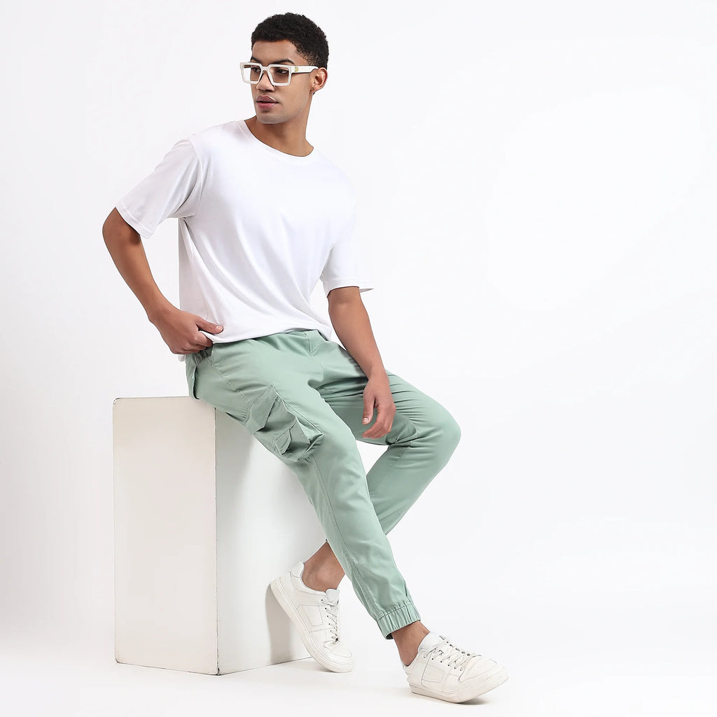 Men's Cotton Cargo Jogger Pants Mint Green