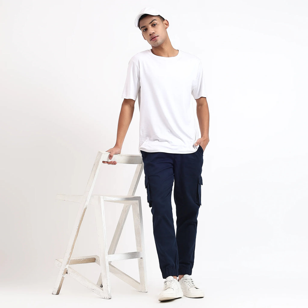 Men's Cotton Cargo Jogger Pants Navy Blue