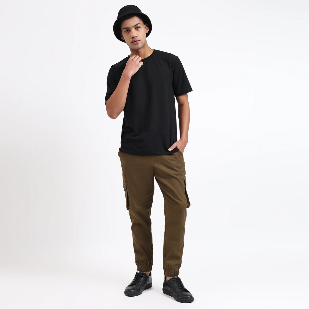 Men's Cotton Cargo Jogger Pants Olive Green