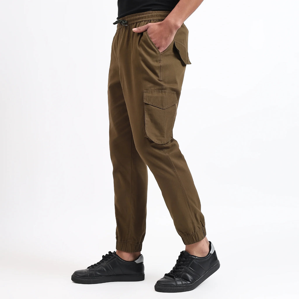Men's Cotton Cargo Jogger Pants Olive Green