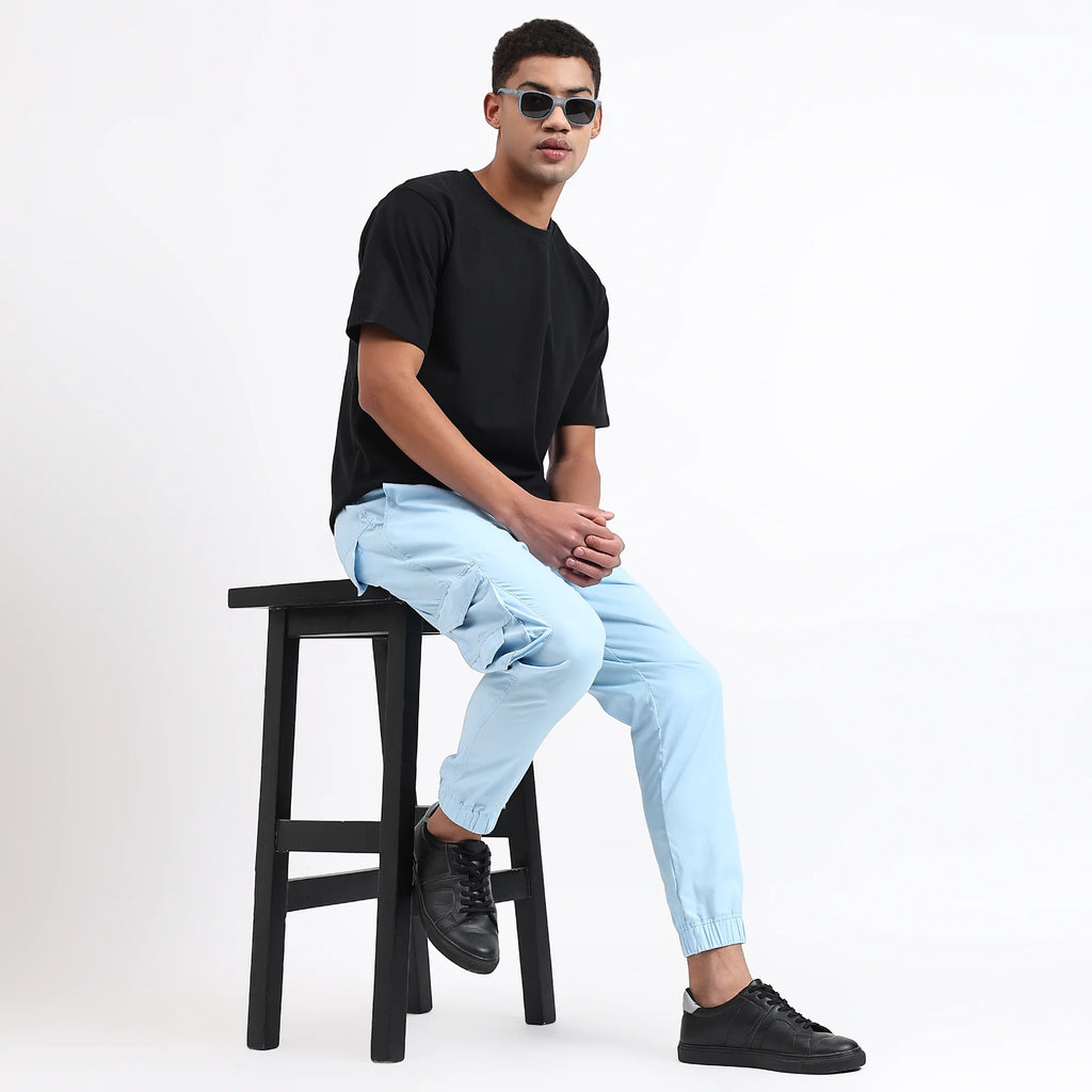 Men's Cotton Cargo Jogger Pants Sky Blue