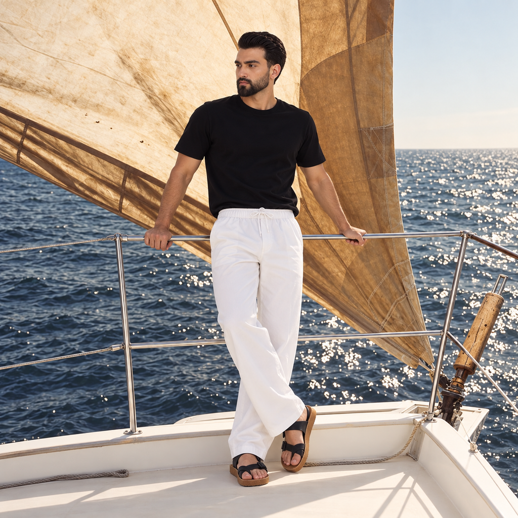 White Men's Loose Fit Cotton Pant
