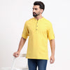 Yellow Airy Linen Short Kurtas for Men